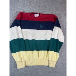 VINTAGE Cape Isle Knitters Sweater Mens Large Colorblock Pullover Hippie Retro